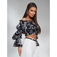 Черно-белый принтованный кроп-топ из льна