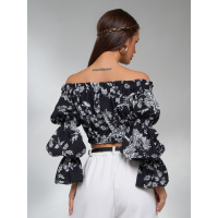 Черно-белый принтованный кроп-топ из льна