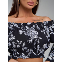 Черно-белый принтованный кроп-топ из льна