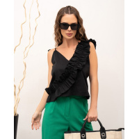 Черный хлопковый топ с рюшами и завязкой