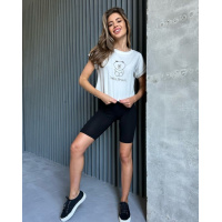 Белый трикотажный свободный топ с рисунком