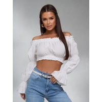 Молочный льняной топ с длинными рукавами и жаткой