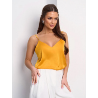 Горчичный шелковый топ на бретельках