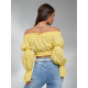 Желтый льняной топ с длинными рукавами и жаткой
