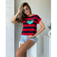 Сине-красный свободный топ из трикотажа с принтом