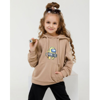 Бежевое худи из трикотажа с принтом