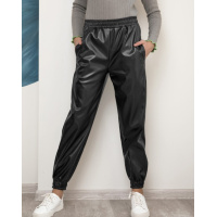 Серые кожаные брюки джоггеры