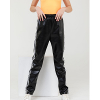 Черные кожаные брюки с лампасами