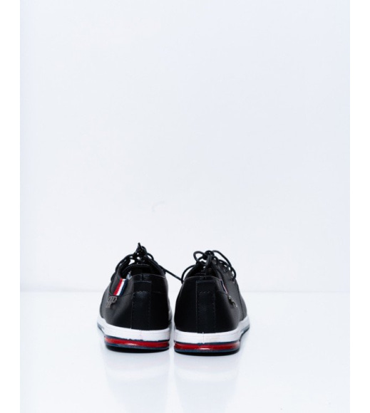 Черные мужские спортивные туфли из эко-кожи