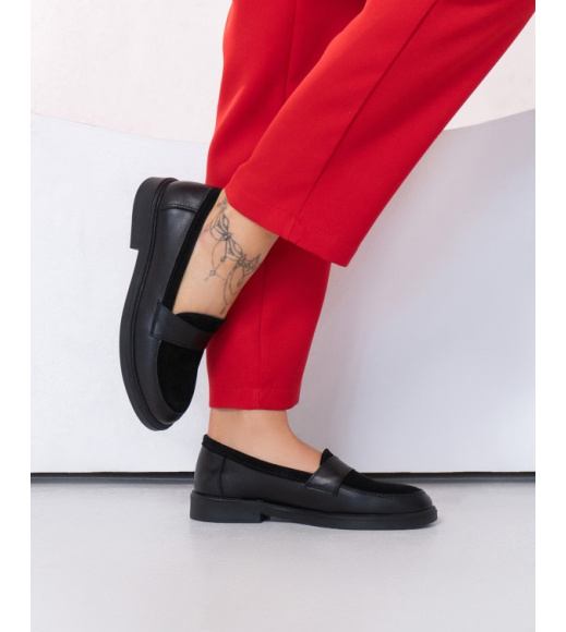 Черные комбинированные туфли лоферы