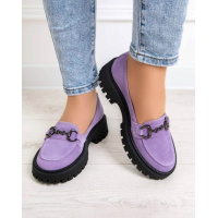 Сиреневые замшевые туфли с цепями