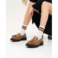 Коричневые кожаные лоферы с кисточками