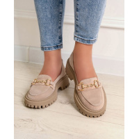 Бежевые замшевые туфли с цепями