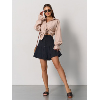 Черная льняная мини юбка с воланами