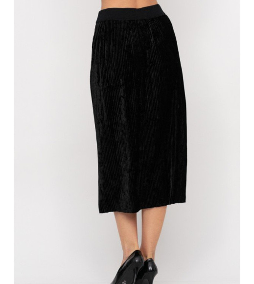 Черная вельветовая плиссированная юбка