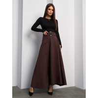 Темно-коричневая расклешенная юбка на запах с карманами