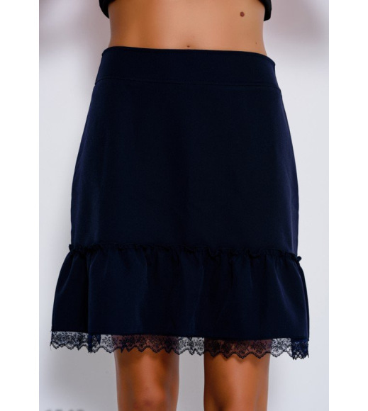 Темно-синяя короткая юбка с воланом и кружевом