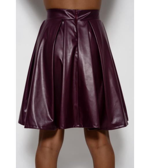 Фиолетовая юбка-полусолнце со сборками из эко-кожи
