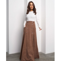 Коричневая длинная юбка годе из вельвета