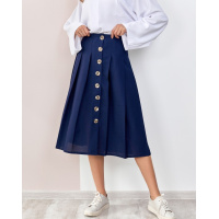 Синяя льняная юбка на пуговицах