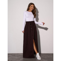 Темно-коричневая длинная вельветовая юбка на пуговицах