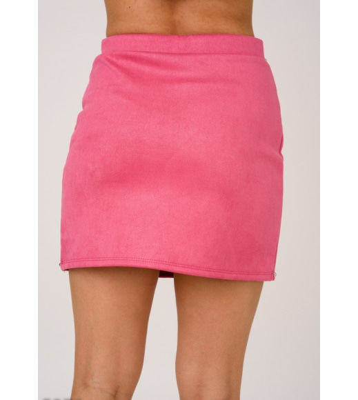 Розовая замшевая мини-юбка с металлическими шариками и молнией