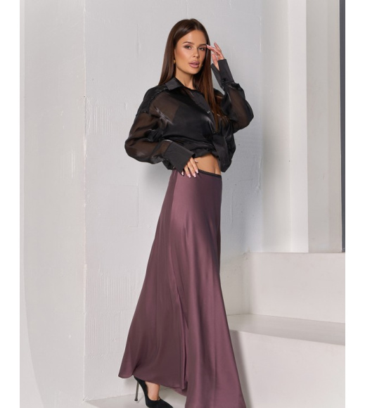 Коричневая длинная юбка из шелка