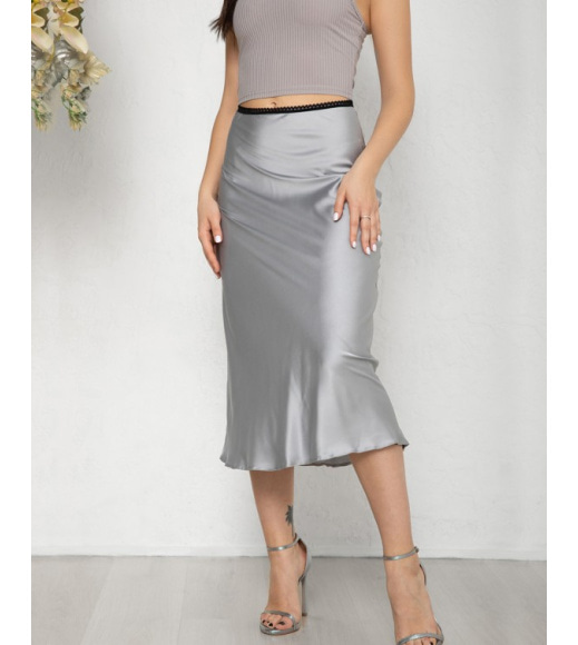Серая шелковая юбка-колокол в бельевом стиле