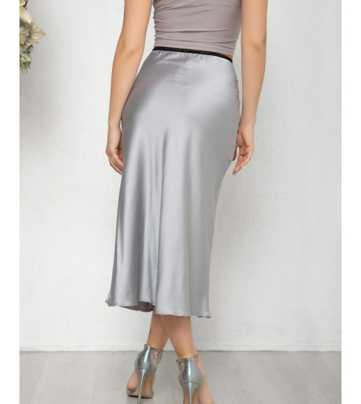 Серая шелковая юбка-колокол в бельевом стиле