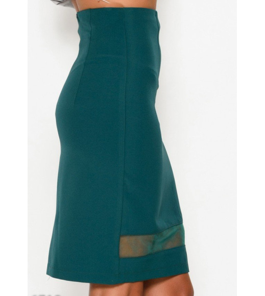 Зеленая юбка карандаш с полупрозрачной вставкой по низу изделия