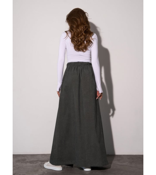 Длинная вельветовая юбка цвета хаки на пуговицах