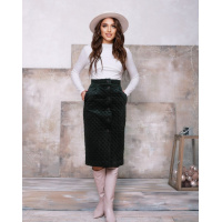 Зеленая велюровая стеганая юбка на пуговицах