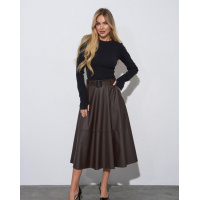 Темно-коричневая кожаная юбка трапеция