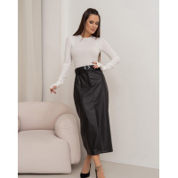 Черная кожаная юбка с разрезом