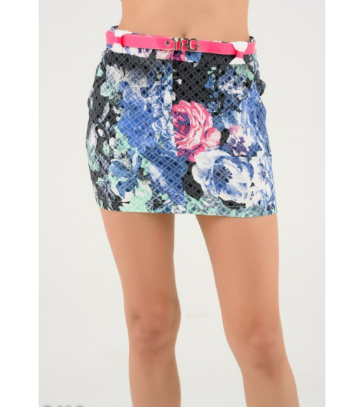 Темно-серая мини-юбка с принтом под цветочную вышивку