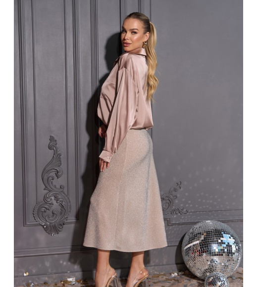 Блестящая бежевая юбка в бельевом стиле