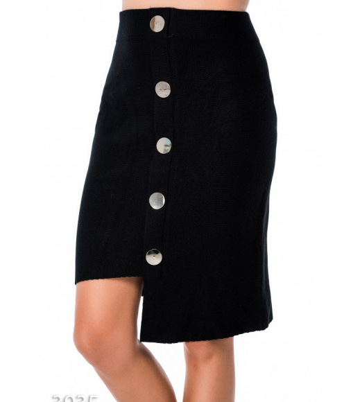 Черная асимметричная юбка-карандаш с крупными пуговицами