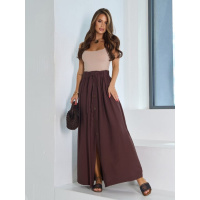 Темно-коричневая льняная юбка на пуговицах