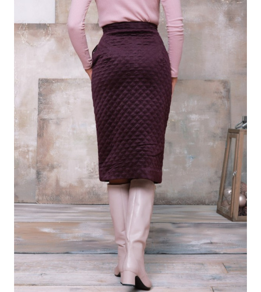 Фиолетовая велюровая стеганая юбка на пуговицах