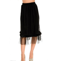 Черная велюровая юбка с сеткой и полосой меха