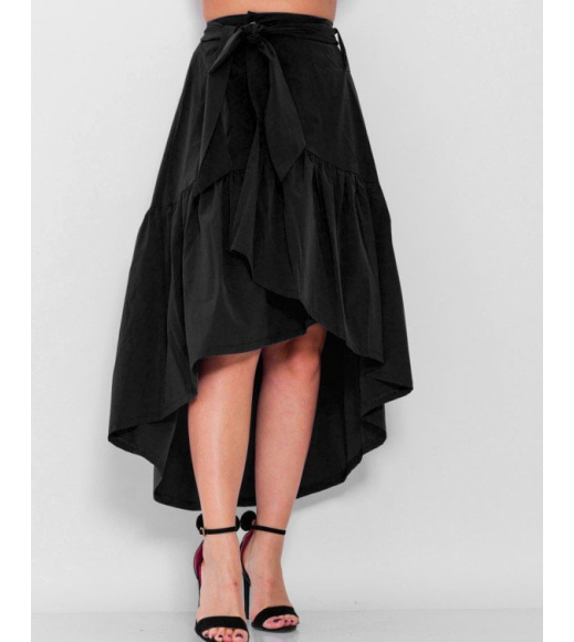 Черная асимметричная юбка на запах