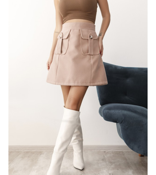 Светло-коричневая кашемировая юбка с карманами