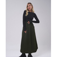 Вельветовая юбка цвета хаки с карманами