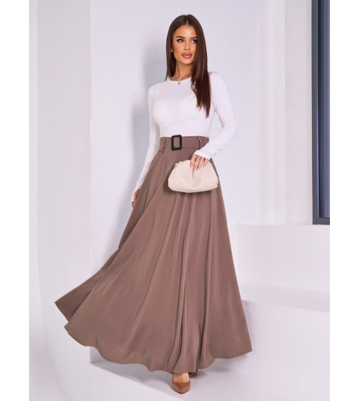 Коричневая юбка клеш макси длины