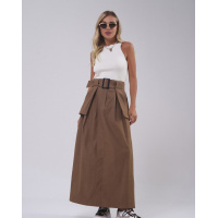 Коричневая коттоновая юбка с накладными карманами