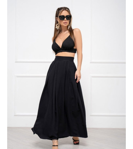 Черная текстурированная юбка со сборками