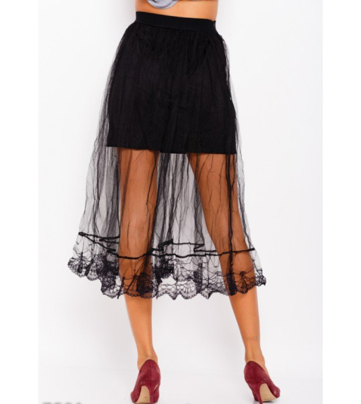 Черная комбинированная юбка с фатином и кружевом