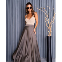 Коричневая шелковая расклешенная юбка в пол