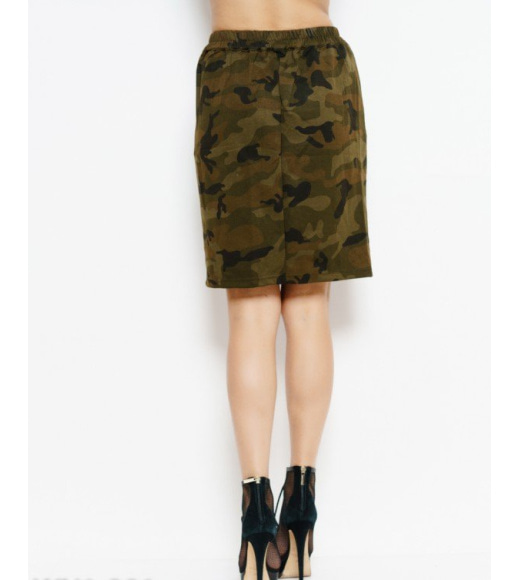 Трикотажная юбка цвета хаки в стиле милитари