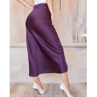 Бордовая шелковая юбка-колокол в бельевом стиле